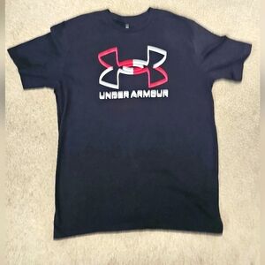 Under Armour Shirt Mens Medium Black White Red Short Sleeve Loose Fit Crew Neck